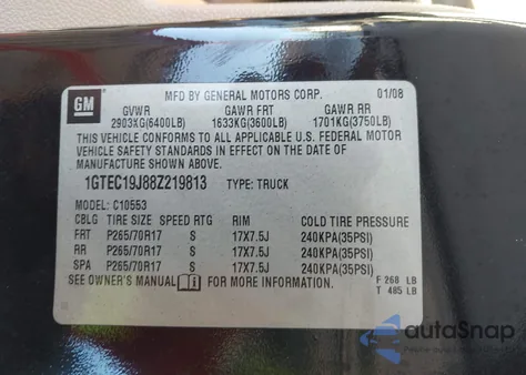 2008 GMC Sierra 1500 Slt из США, поврежденный, VIN 1GTEC19J88Z219813